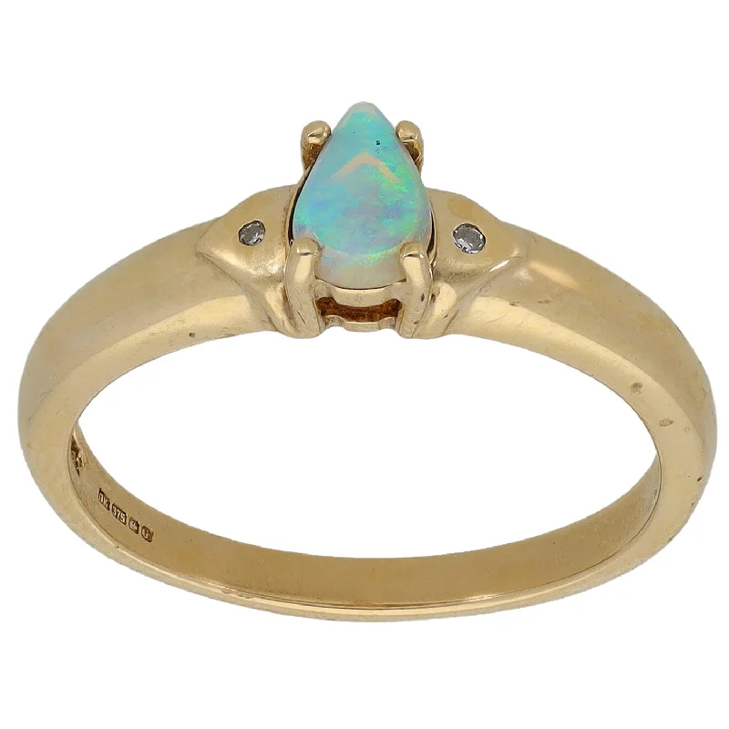 Jade gem rings-9ct Gold Opal & 0.01ct Diamond Dress/Cocktail Ring Size N