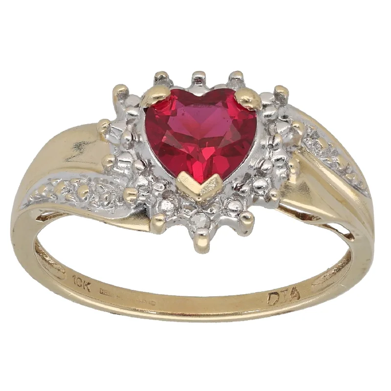 Thin filigree rings-9ct Gold 0.015ct Diamond & Man Made Ruby Dress/Cocktail Ring Size N