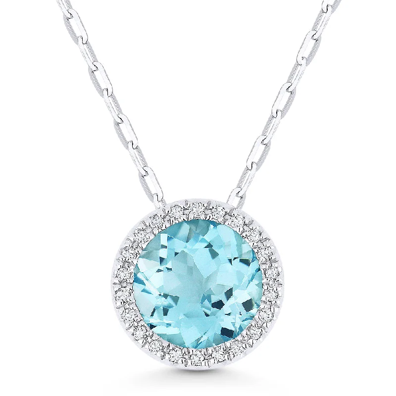 Vivid druzy necklaces-1.67Ct Swiss Blue Topaz 16"pendant Necklace In 14K White Gold