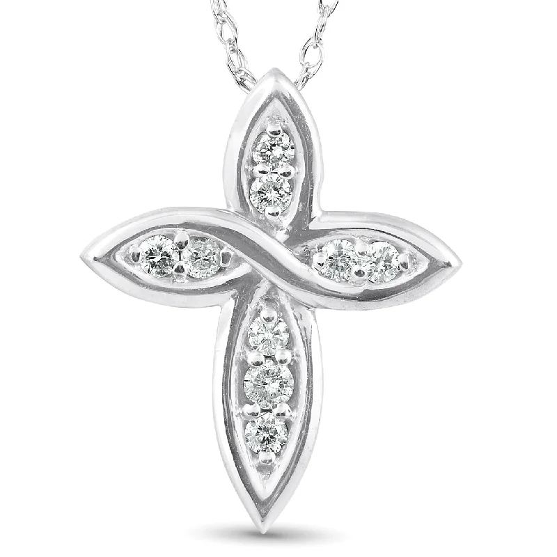 Quartz healing necklaces-1/10 Ct Diamond Cross 14k White Gold 5/8" Tall