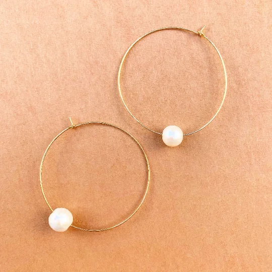 Spinel earrings-Gold Filled Floating Pearl “Darian” Hoop Earrings