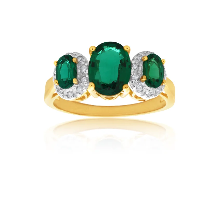 Pure eternity rings-9ct Yellow Gold Created Emerald & Diamond Trilogy Ring