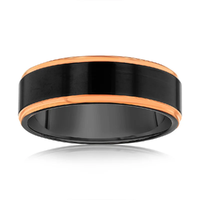 Bright crystal rings-Black Middle Stripe Rose Gold Tungsten Ring