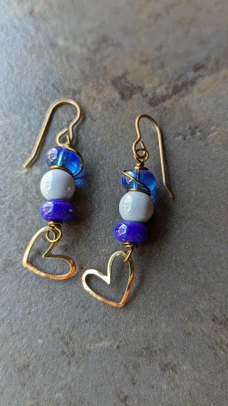 Tide motif earrings-Stacked Glass with Hearts Earrings