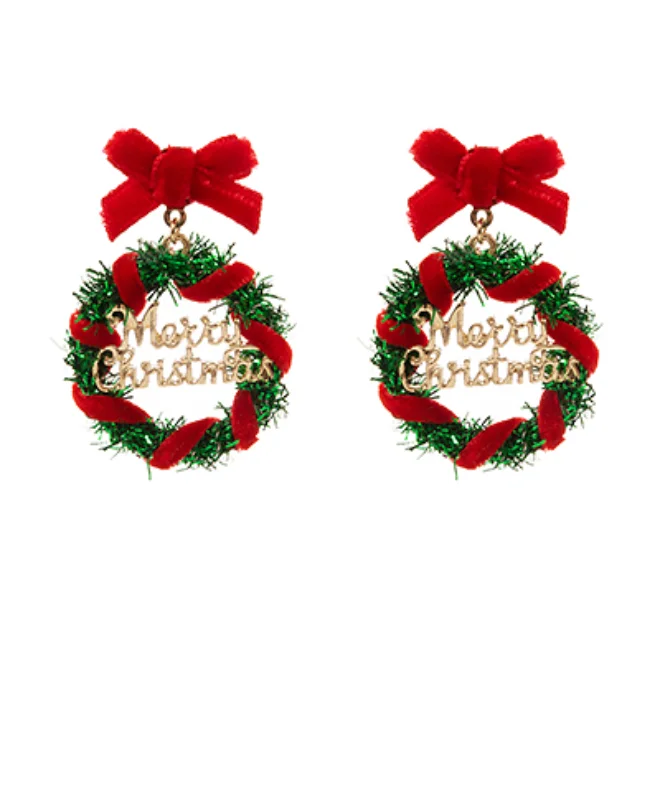 Agate earrings-Wreath Merry Christmas Earrings