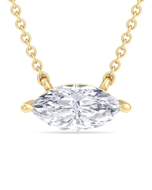 Stamped initial necklaces-2 Carat Marquise Shape Lab Grown Diamond Solitaire Necklace In 14 Karat Yellow Gold G-H, Vs2