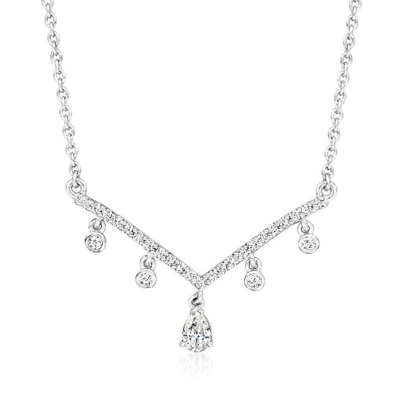 Ten-strand necklaces-Ross-Simons Diamond Chevron Bar Necklace in Sterling Silver