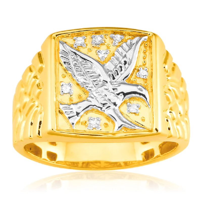 Worn flair rings-8 Diamonds Eagle Mens Ring in 9ct Yellow Gold