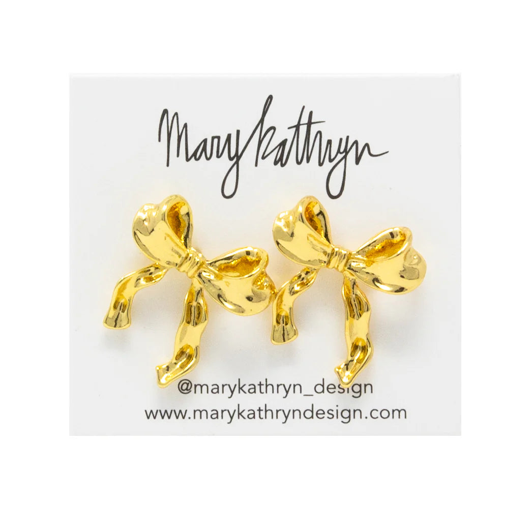 Cultured pearl earrings-Fancy Girl Gold Bow Earrings