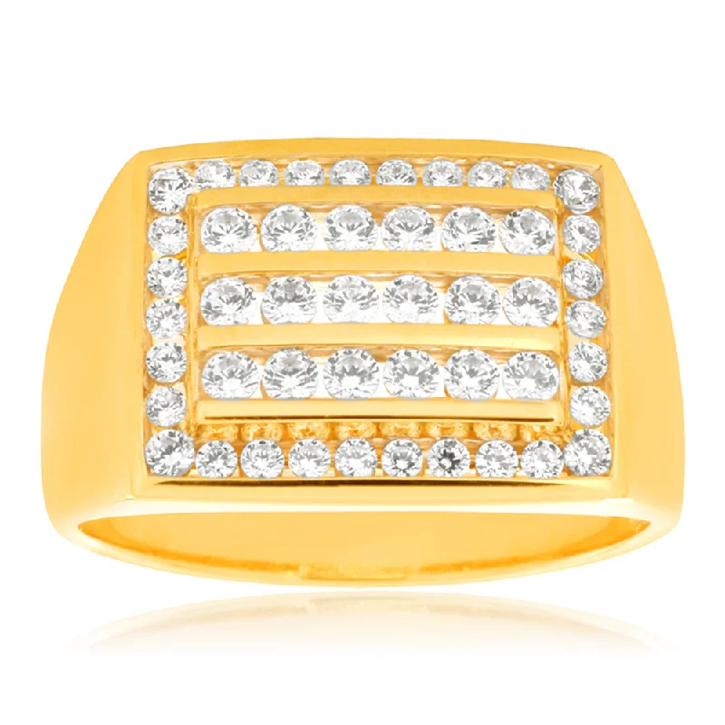 Pure modern rings-9ct Yellow Gold Channel Set Cubic Zirconia Ring