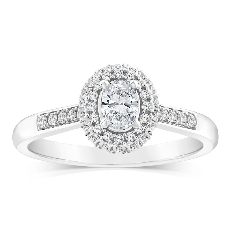 Thin accent rings-9ct White Gold Round Shaped Ring in 0.40 Carat Natural Diamonds