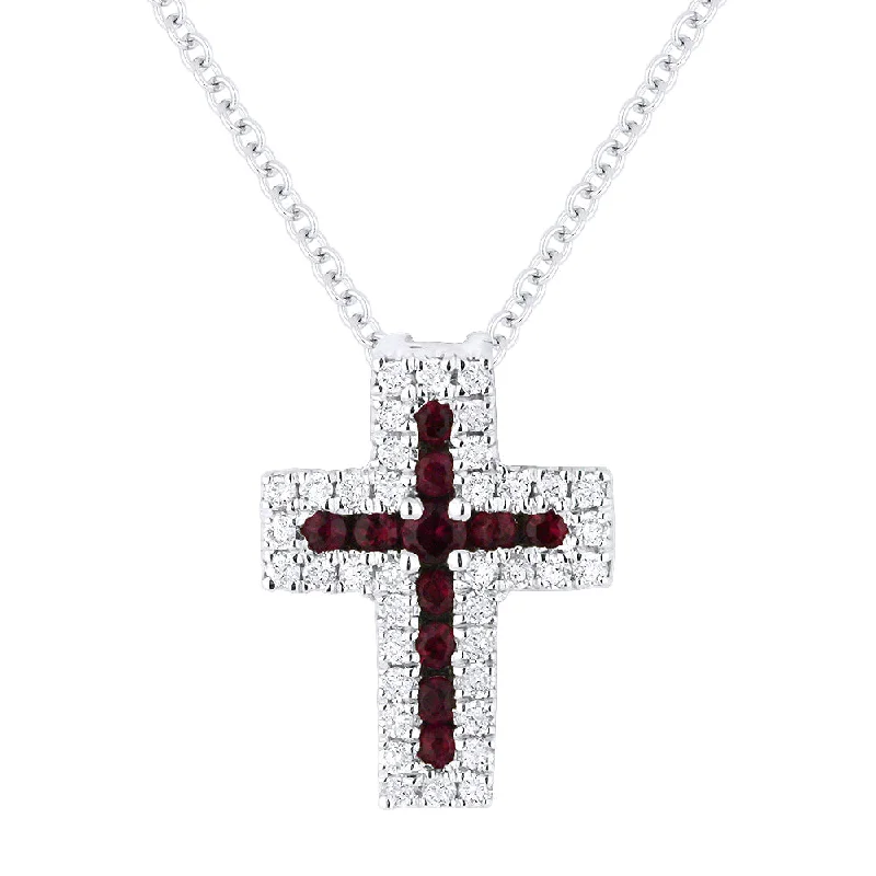 Heavy stone necklaces-0.08Ct Ruby 16"pendant Necklace In 14K White Gold