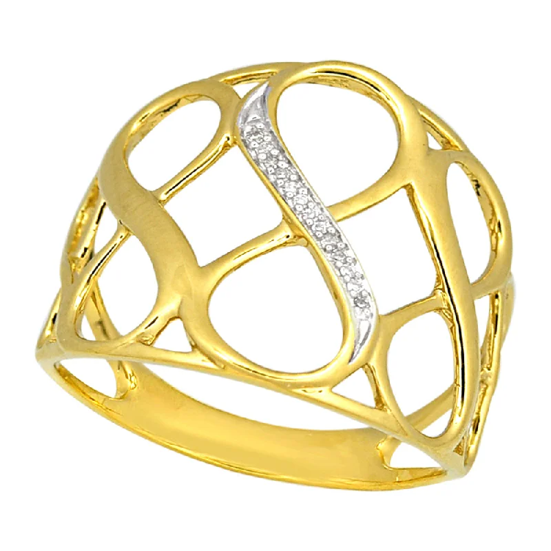 Swirl shape rings-9ct Yellow  Gold Diamond Infinity Ring with 13 Brilliant Diamonds