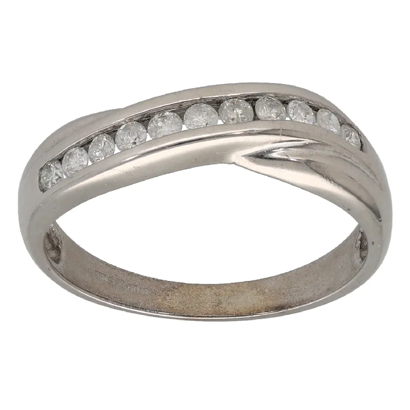 Thin cord rings-9ct White Gold 0.25ct Diamond Half Eternity Ring Size M