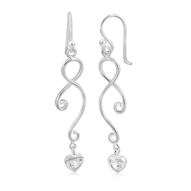 Heavy stone rings-Sterling Silver Cubic Zirconia Infinity Heart Drop Earring