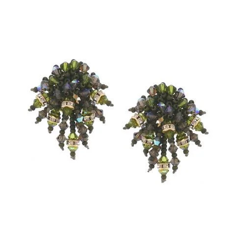 Edwardian style earrings-Green Crystal Beaded Earrings