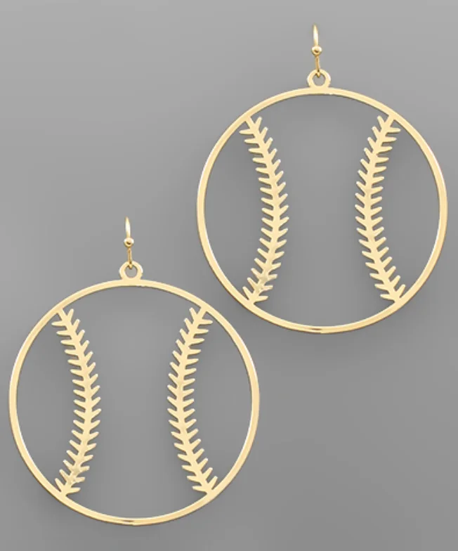 Thin heart earrings-Baseball Gold Earrings