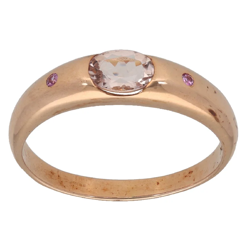 Dual metal rings-9ct Rose Gold Morganite & Sapphire Three Stone Ring Size W