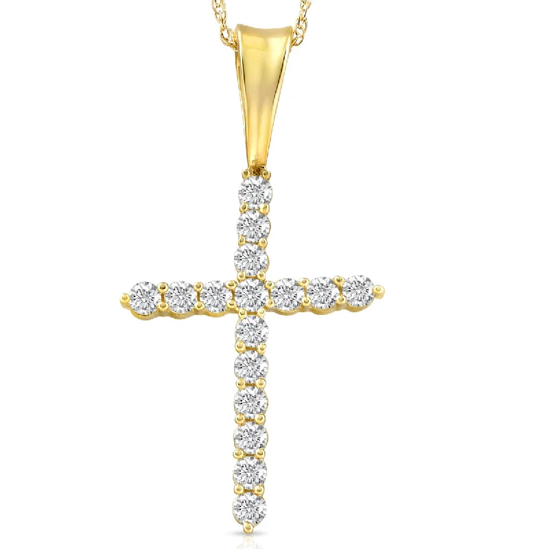 Haze glass necklaces-1/2 Ct Diamond Cross Pendant Necklace 18" Yellow Gold