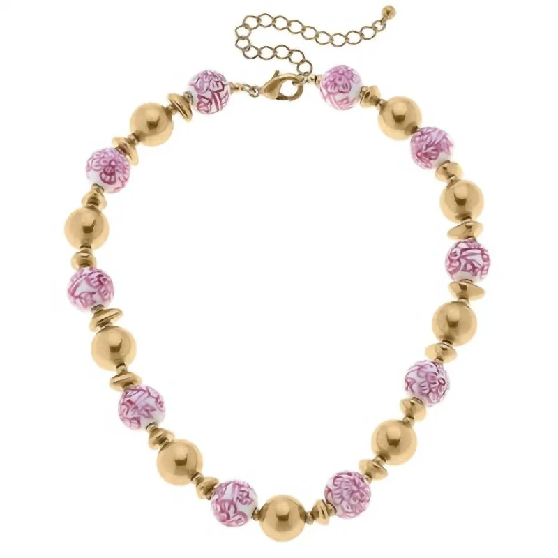 Knot-style necklaces-Regina Chinoiserie & Ball Bead Necklace In Pink/gold