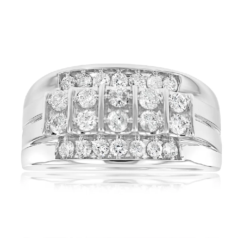 Wide cocktail rings-1 Carat Diamond Gents Ring in 10ct White Gold