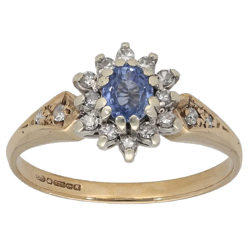 Worn flair rings-9ct Gold Sapphire & 0.15ct Diamond Dress/Cocktail Ring Size L