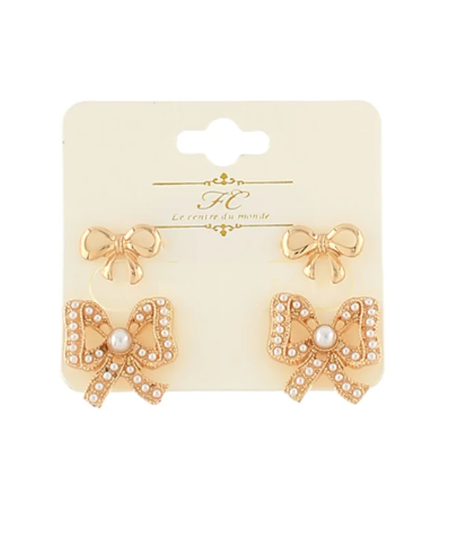 Tide motif earrings-Seeing Double Bow Earrings