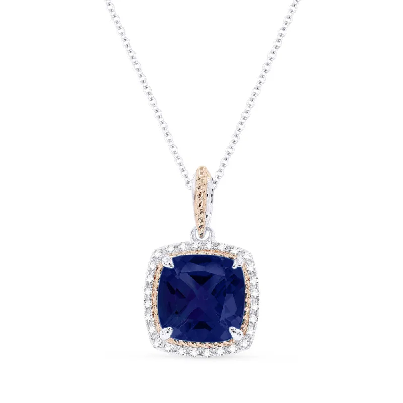 Thin cord necklaces-2.82Ct Created Sapphire 16"pendant Necklace In 14K White And Rose Gold