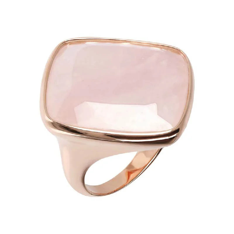 Half crescent rings-Bronzallure Rose Gold Plated Square Rose Quartz Ring Adjustable (N1/2 - P) No Resize