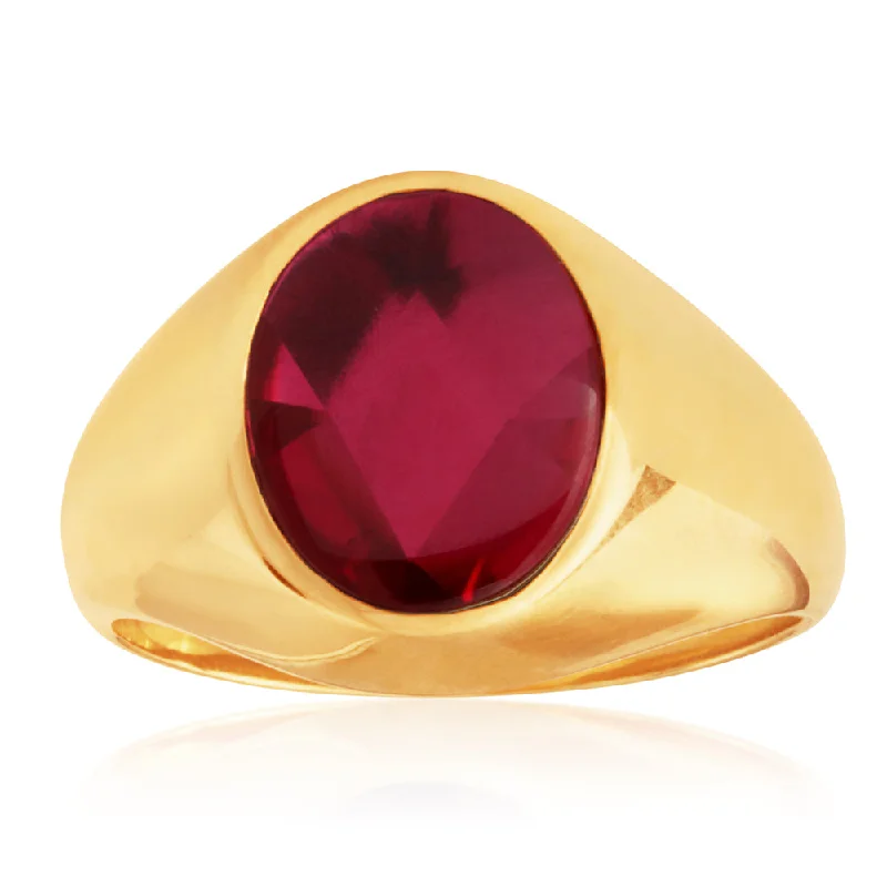 High shine rings-9ct Yellow Gold Created Ruby Gents Ring