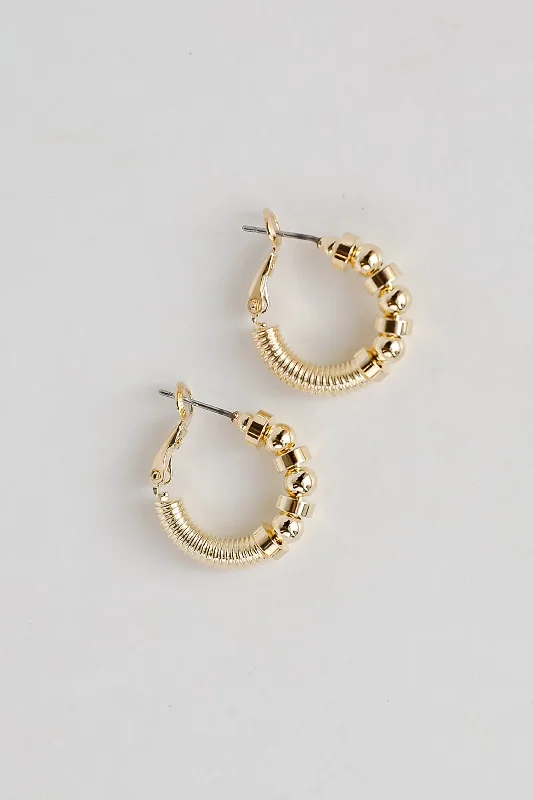 Round dangle earrings-Ayla Gold Beaded Hoop Earrings