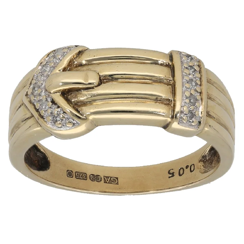 Pure form rings-9ct Gold 0.10ct Diamond Buckle Ring Size S