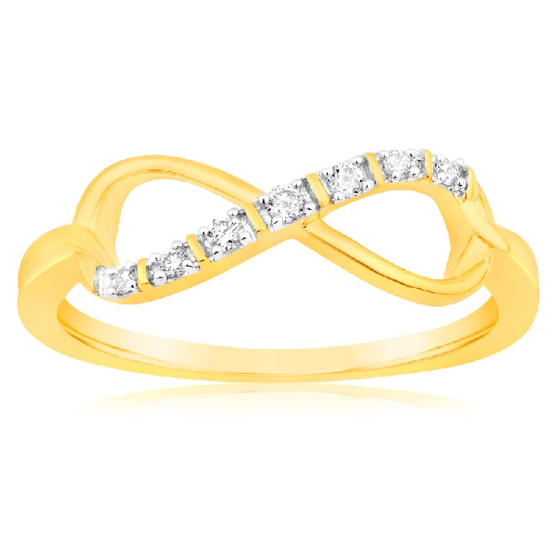 Fold knot rings-Luminesce Lab Grown 9ct Yellow Gold 7 Diamonds Infinity Ring