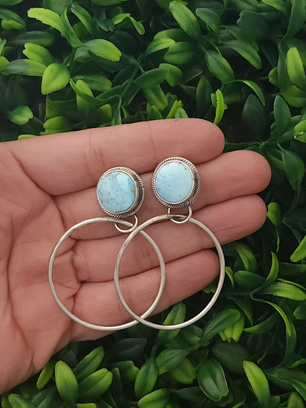 Layered metal earrings-Stamped Sterling Silver Golden Hills Turquoise Hoop Earrings