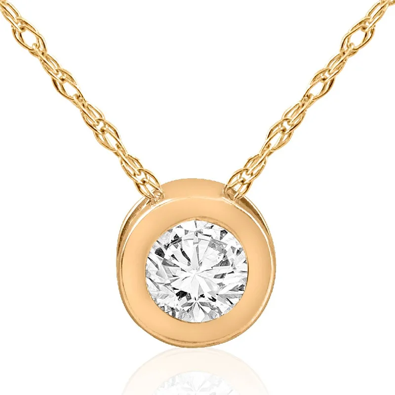 Sloped design necklaces-1ct Yellow Gold Diamond Bezel Solitaire Pendant 14K