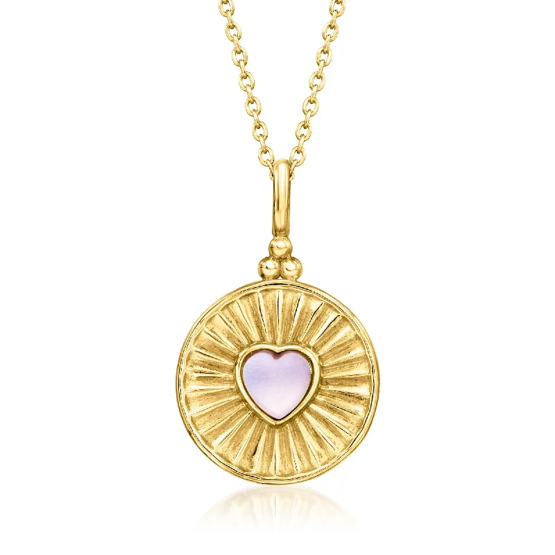 Orbit star necklaces-Ross-Simons Pink Mother-Of-Pearl and Red Agate Reversible Heart Pendant Necklace in 18kt Gold Over Sterling