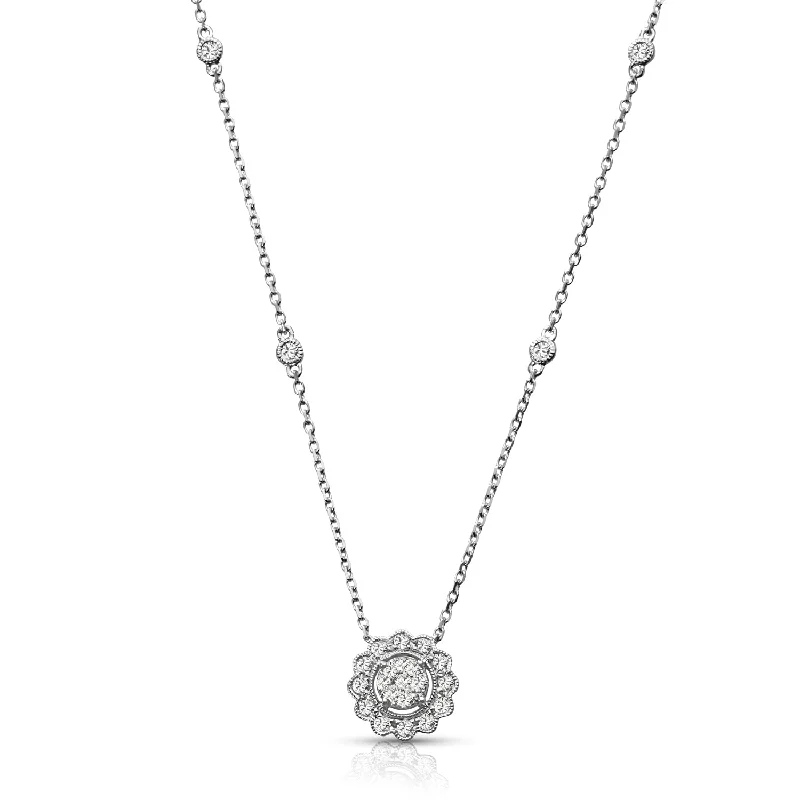 Cord tassel necklaces-Milgrain 0.33 ctw Diamond Halo Cluster Necklace Pendant