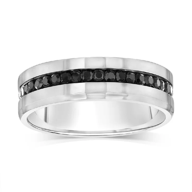 Thin enamel rings-Stainless Steel Black Zirconia Channel Ring