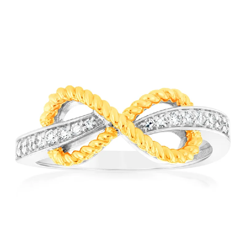 Sapphire inlay rings-Luminesce Lab Grown 1/6 Carat Diamond Infinity Ring in 9ct Yellow Gold & Sterling Silver