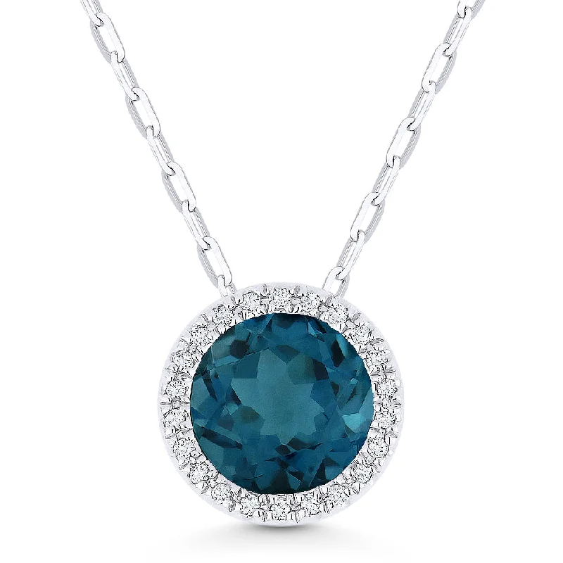 Haze glass necklaces-1.46Ct London Blue Topaz 16"pendant Necklace In 14K White Gold