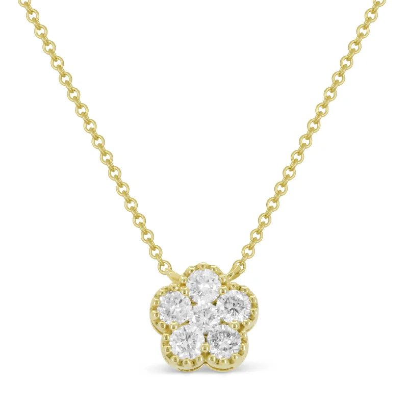 Flat gem necklaces-0.20Ct Diamond Necklace In 14K Yellow Gold