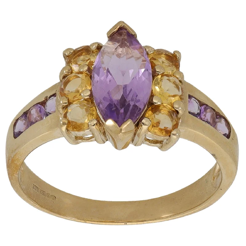 Fine thread rings-9ct Gold Amethyst & Citrine Dress/Cocktail Ring Size N