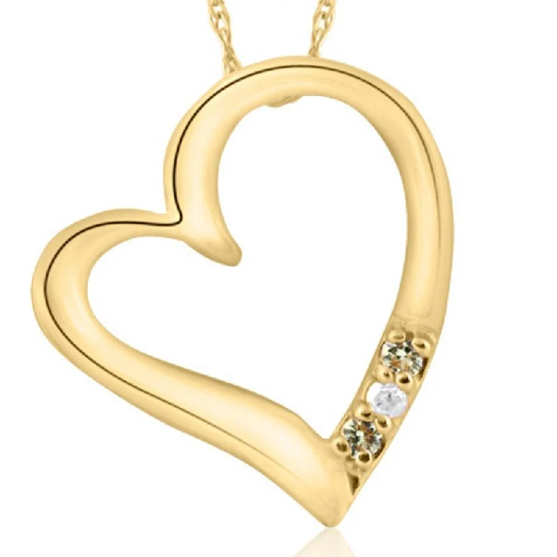 Shiny name necklaces-Diamond & Peridot Heart Pendant 3-Stone 10K Yellow Gold with 18" Chain