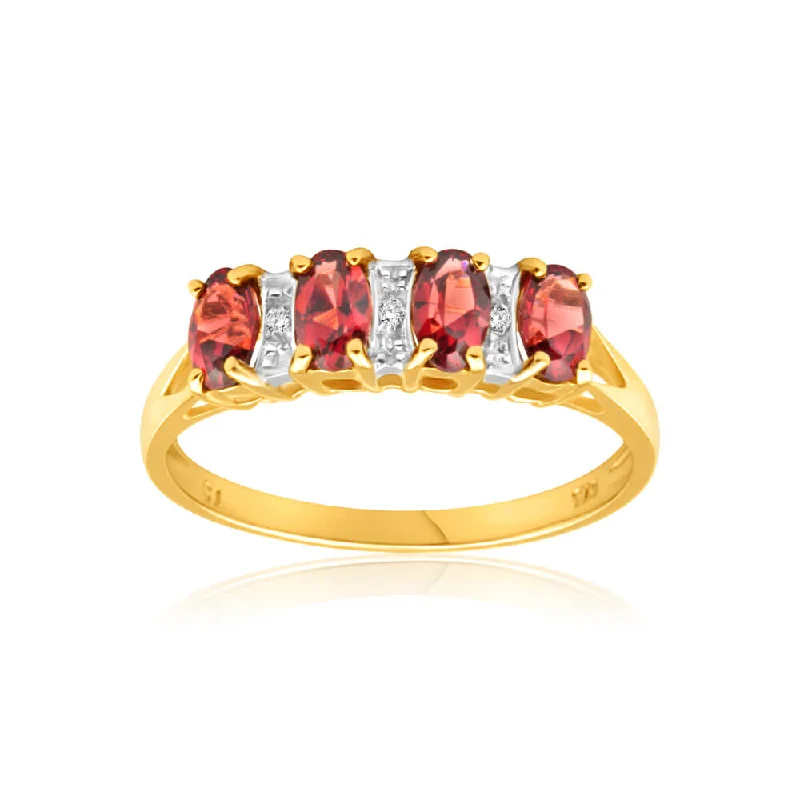 Topaz rings-9ct Charming Yellow Gold Diamond + Garnet Ring