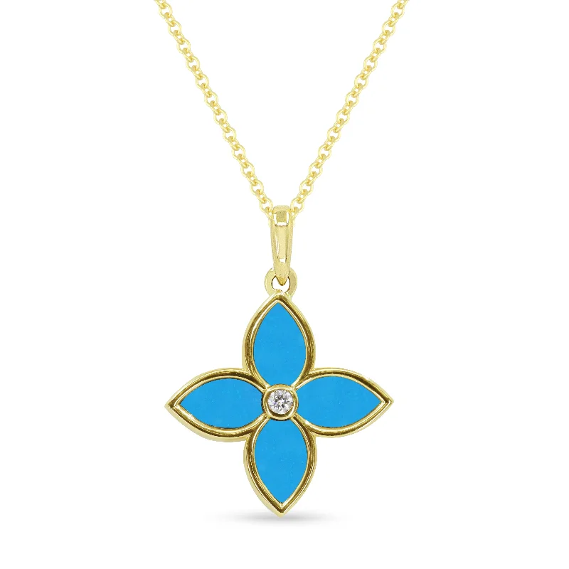 Emerald pendant necklaces-1.45Ct Turquoise 16"pendant Necklace In 14K Yellow Gold