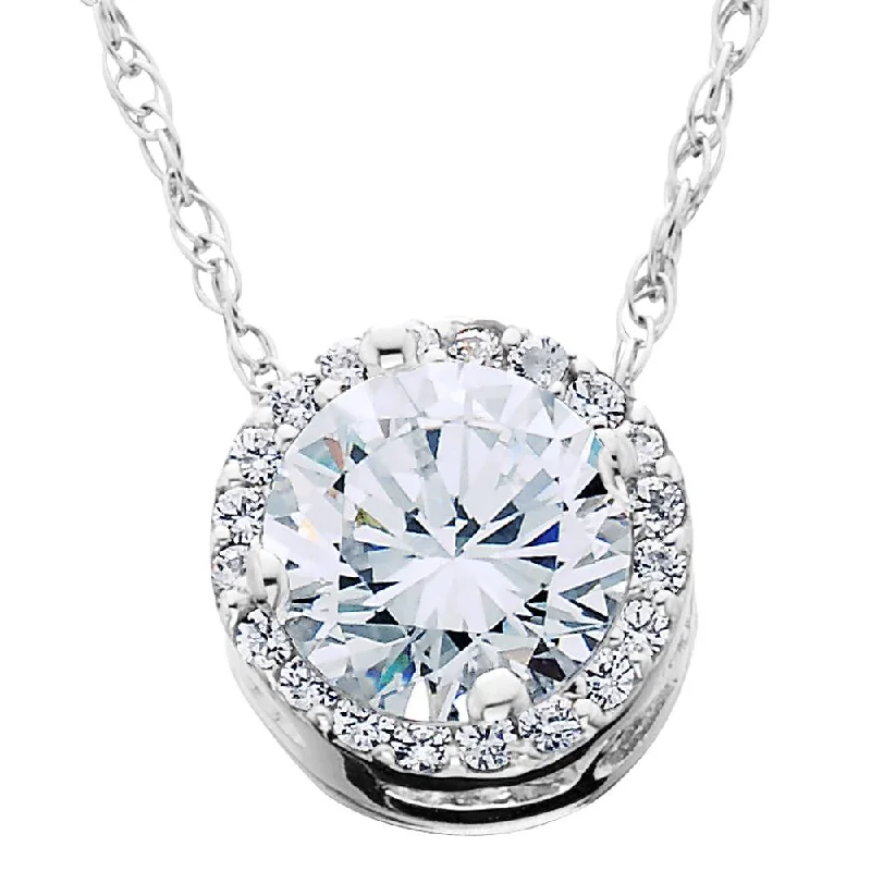 Dull silver necklaces-1/2 Ct Round Diamond Pave Halo Fancy Solitaire Pendant 14k White Gold