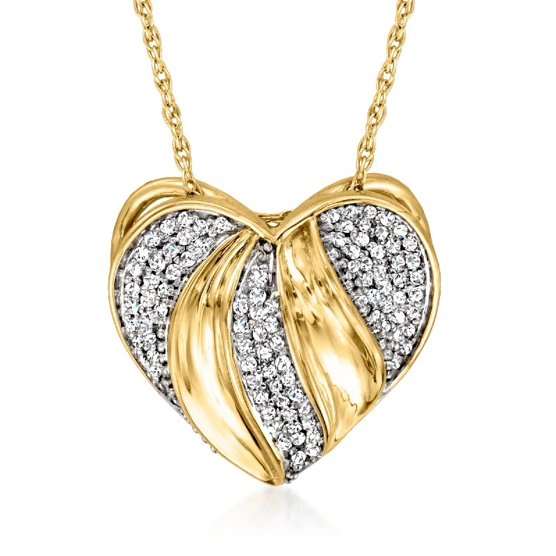 Fine thread necklaces-Ross-Simons Diamond Heart Pendant Necklace in 14kt Yellow Gold