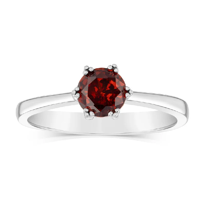 Wide stone rings-Sterling Silver Garnet Coloured Cubic Zirconia 6 Claw Ring