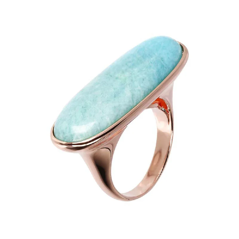 Dusk gothic rings-Bronzallure Rose Gold Plated Oval Amazonite Ring Adjustable (N1/2 - P)  *No Resize*