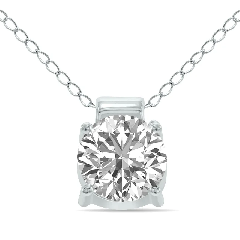 Cord tassel necklaces-Lab Grown 1 Carat 4 Prong Diamond Solitaire Pendant In 14K White Gold